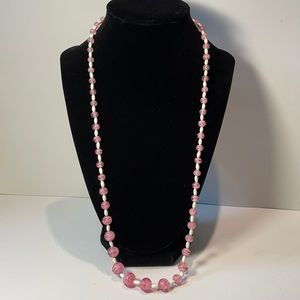 Pink & White Glass Bead & White Bead Necklace.